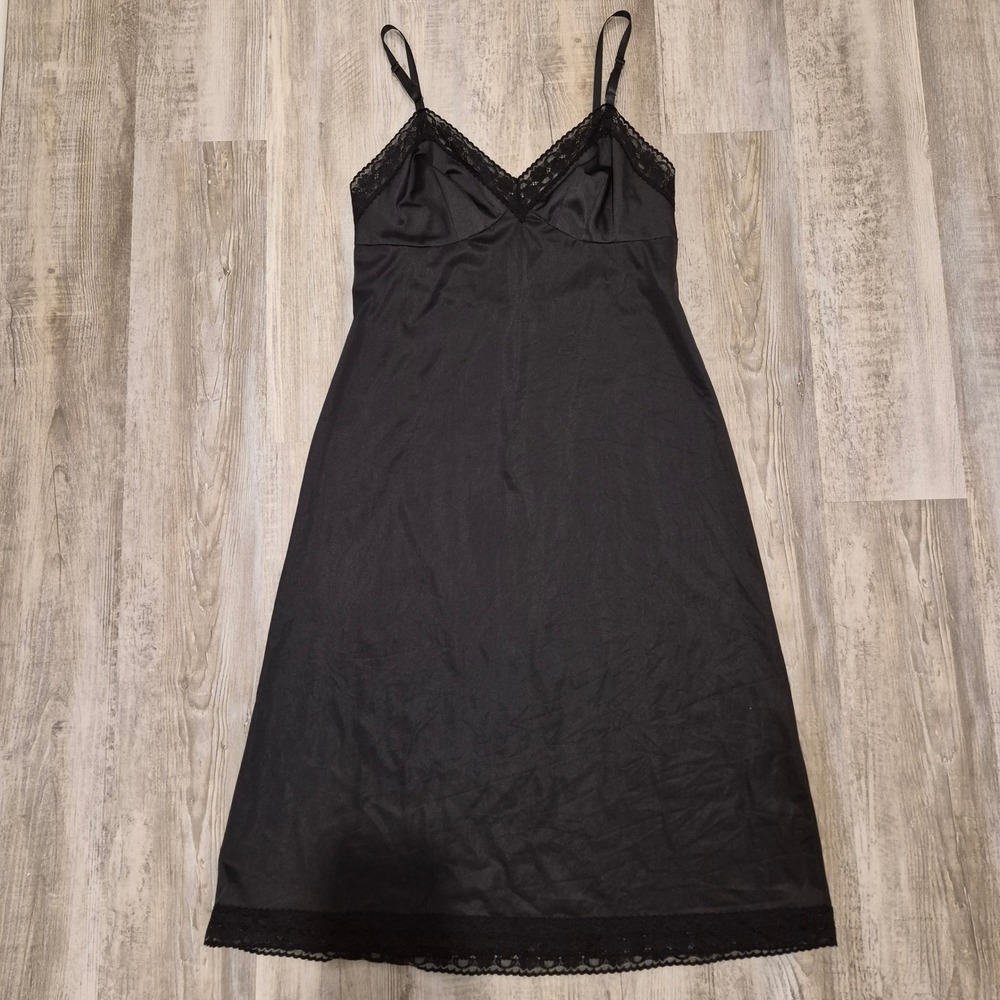 Vanity Fair Black Lace Trim Slip Sexy Indie Sleeze Slipdress Y2K‎ style  S/M